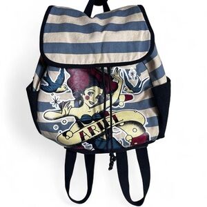 Loungefly Disney Ariel striped alternative tattoo graphic lightweight canvas bag
